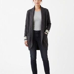 Roots Charcoal Open-Front Cardigan with Cream Stripe Cuffs